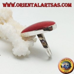 Silver ring with red rounded coral (coral) triangular adjustable (freesize)