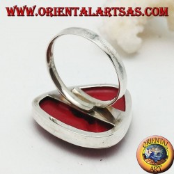 Silberring mit roter abgerundeter Koralle (Koralle) dreieckig verstellbar (Freesize)