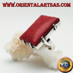 Bague rectangulaire en argent avec ensemble madrepora rouge (corail) (taille libre)