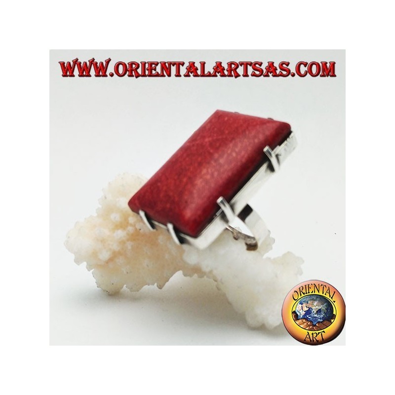 Rechteckiger Silberring mit rotem Madrepora-Set (Koralle) (Freesize)