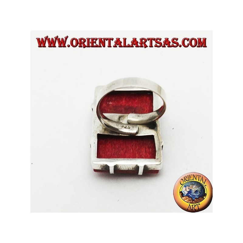 Rechteckiger Silberring mit rotem Madrepora-Set (Koralle) (Freesize)