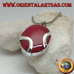 Colgante de plata madrepora rojo oval (coral) cruzado por dos bandas de plata