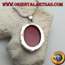 Colgante de plata madrepora rojo oval (coral) cruzado por dos bandas de plata