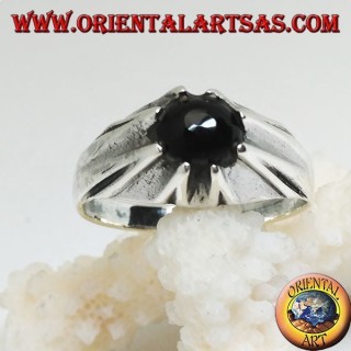 Bague sphère en onyx argent sur cadre saillant
