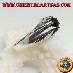Bague sphère en onyx argent sur cadre saillant