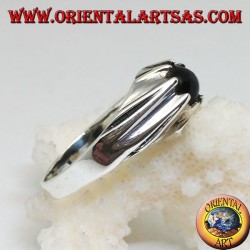 Silver onyx sphere ring set on a protruding frame