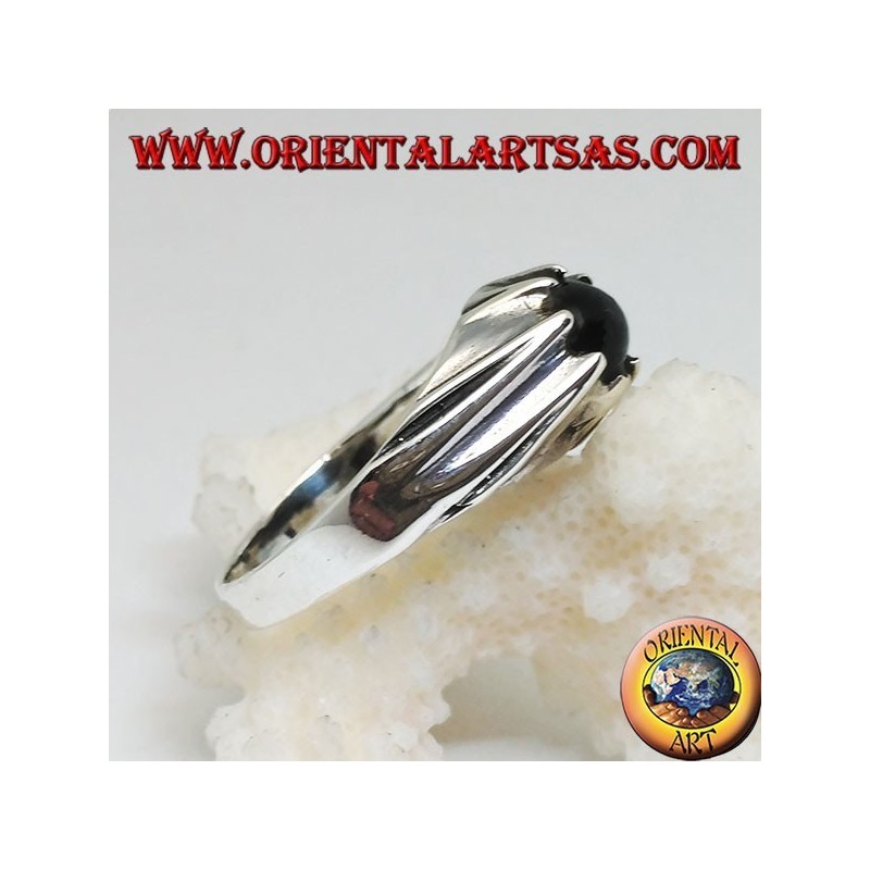 Bague sphère en onyx argent sur cadre saillant