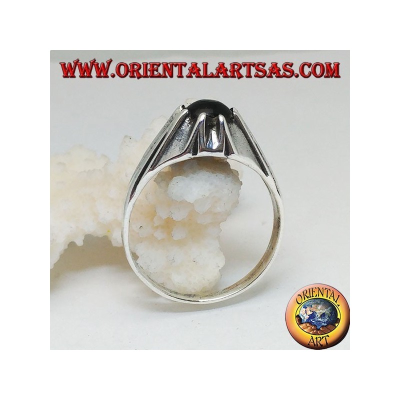 Bague sphère en onyx argent sur cadre saillant