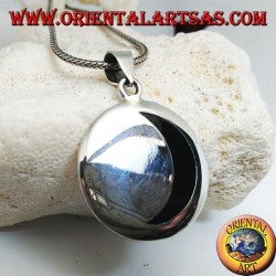 Smooth silver medallion pendant with onyx crescent