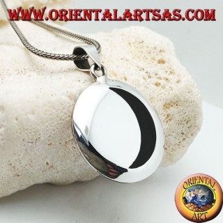 Pendentif médaillon en argent lisse avec croissant onyx