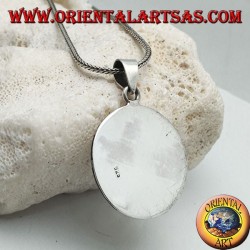 Colgante de medallón de plata lisa con media luna de ónice