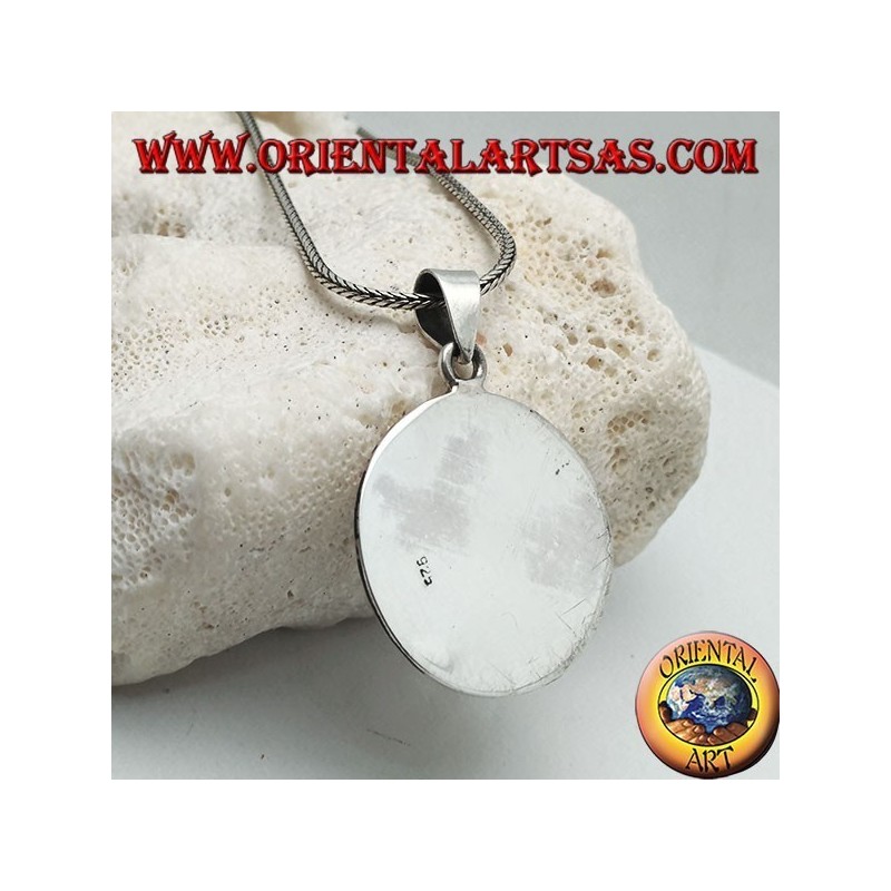 Pendentif médaillon en argent lisse avec croissant onyx