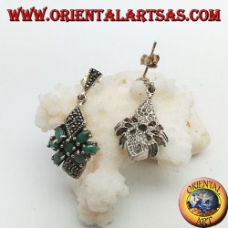 Pendientes de plata con esmeralda redonda en una estrella de esmeraldas ovales naturales y dos rombos de marcasita.