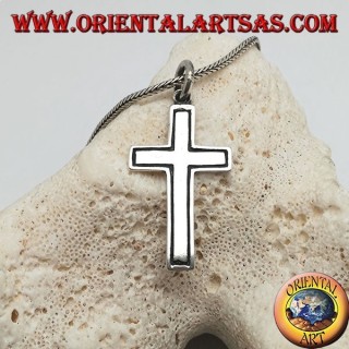 Ciondolo in argento croce cristiana con riga laterale