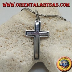 Pendentif croix chrétienne en argent avec ligne latérale