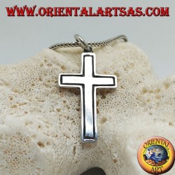 Colgante de cruz cristiana de plata con línea lateral