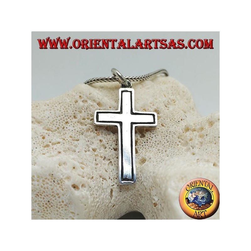 Silver Christian cross pendant with side line