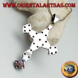 Large silver Christian cross pendant made of natural shuttle and round garnets