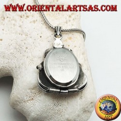 Silver pendant with pocket quartz clock with perforated decorations studded with marcasite