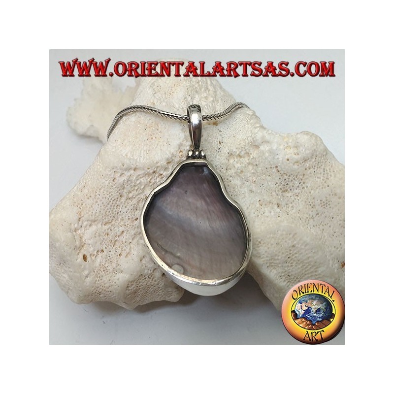 Ciondolo in argento con gasteropode marino fossile (guscio/conchiglia)