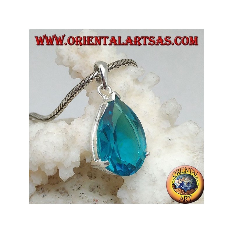 Silberanhänger mit facettiertem blauen Topas-Set