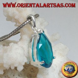 Silver pendant with a faceted blue topaz set