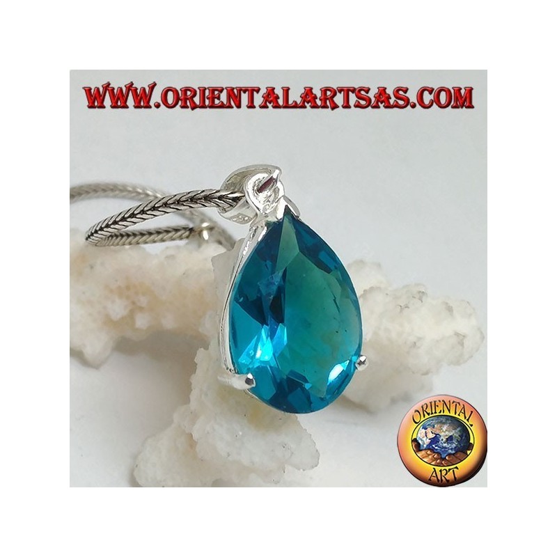 Silberanhänger mit facettiertem blauen Topas-Set