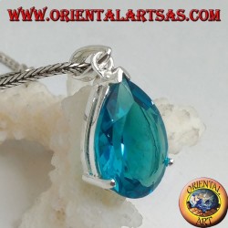 Silver pendant with a faceted blue topaz set
