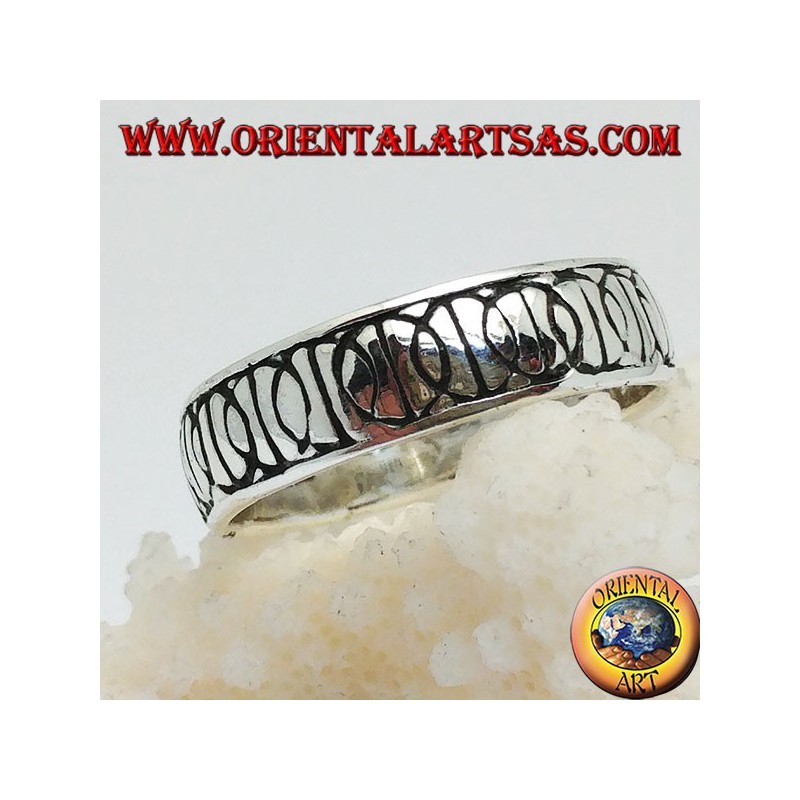 Bague en argent avec symboles "D" du désarmement nucléaire (symbole de la paix) enchaîné gravé