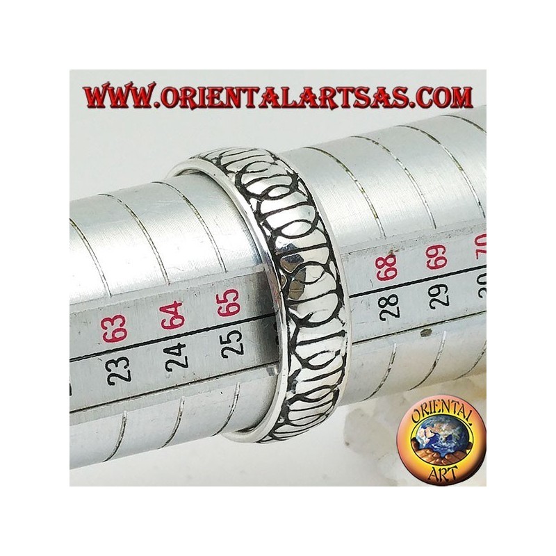 Bague en argent avec symboles "D" du désarmement nucléaire (symbole de la paix) enchaîné gravé