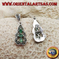 Silver earrings with 3 natural oval emeralds in a round marcasite pyramid
