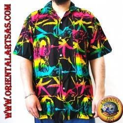 Camicia "Bob Marley" e foglia di marijuana multicolor in rayon (50)
