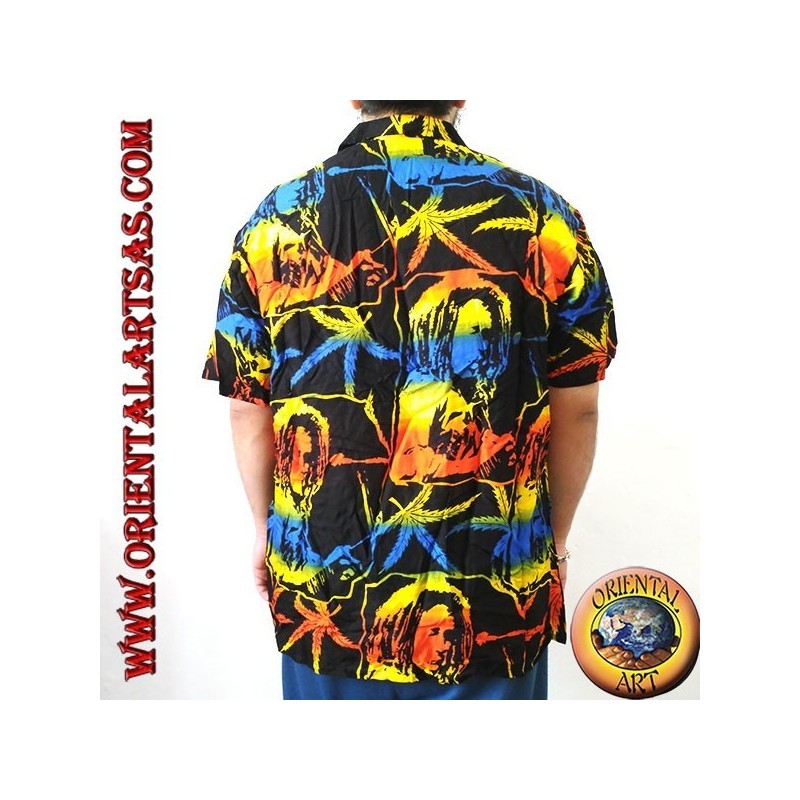 Chemise "Bob Marley" et feuille de marijuana en rayonne multicolore (50)