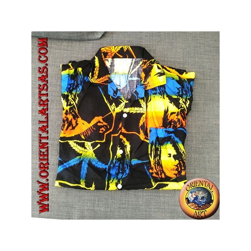 "Bob Marley" Hemd und mehrfarbiges Rayon Marihuana Blatt (50)