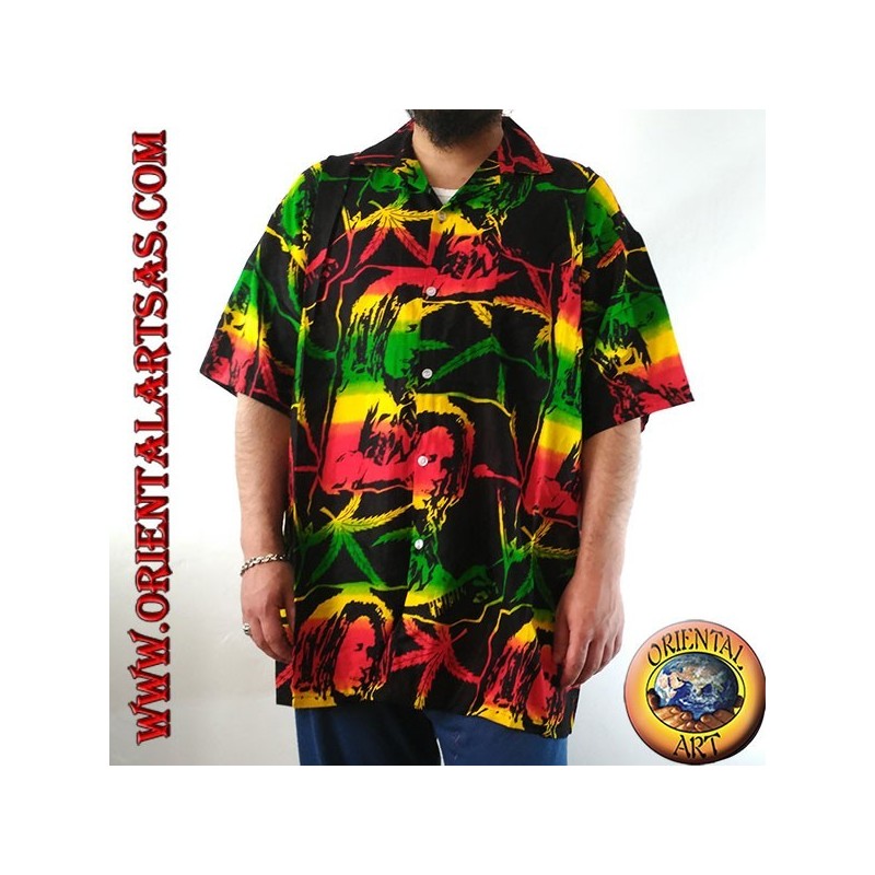 "Bob Marley" Hemd und mehrfarbiges Rayon Marihuana Blatt (52)