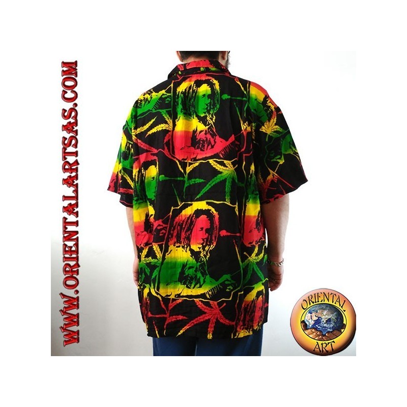 Camicia "Bob Marley" e foglia di marijuana multicolor in rayon (52)