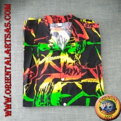 "Bob Marley" Hemd und mehrfarbiges Rayon Marihuana Blatt (52)