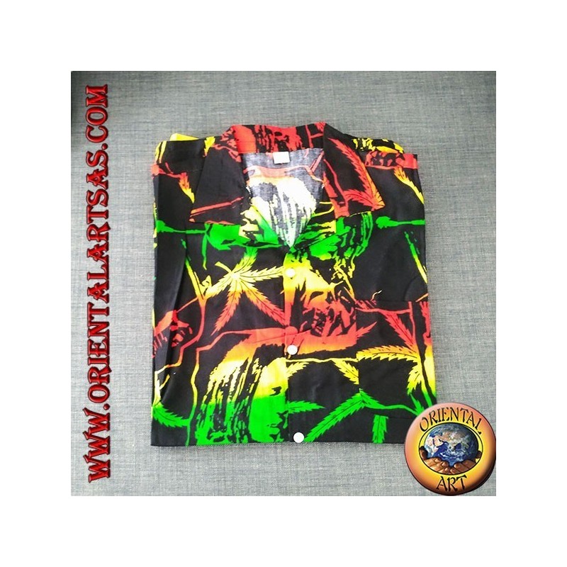 Chemise "Bob Marley" et feuille de marijuana en rayonne multicolore (52)