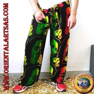Long trousers with "Bob Marley" pocket while smoking multicolor in rayon