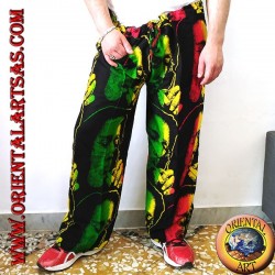 Pantalon long avec poche "Bob Marley" en fumant multicolore en rayonne