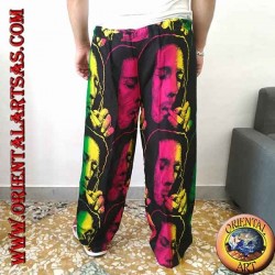 Pantalón largo con bolsillo "Bob Marley" mientras fuma multicolor en rayón
