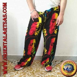 Pantalón largo con bolsillo "Bob Marley" mientras fuma multicolor en rayón