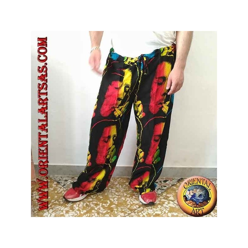 Lange Hose mit "Bob Marley" -Tasche beim Rauchen von mehrfarbigem Rayon