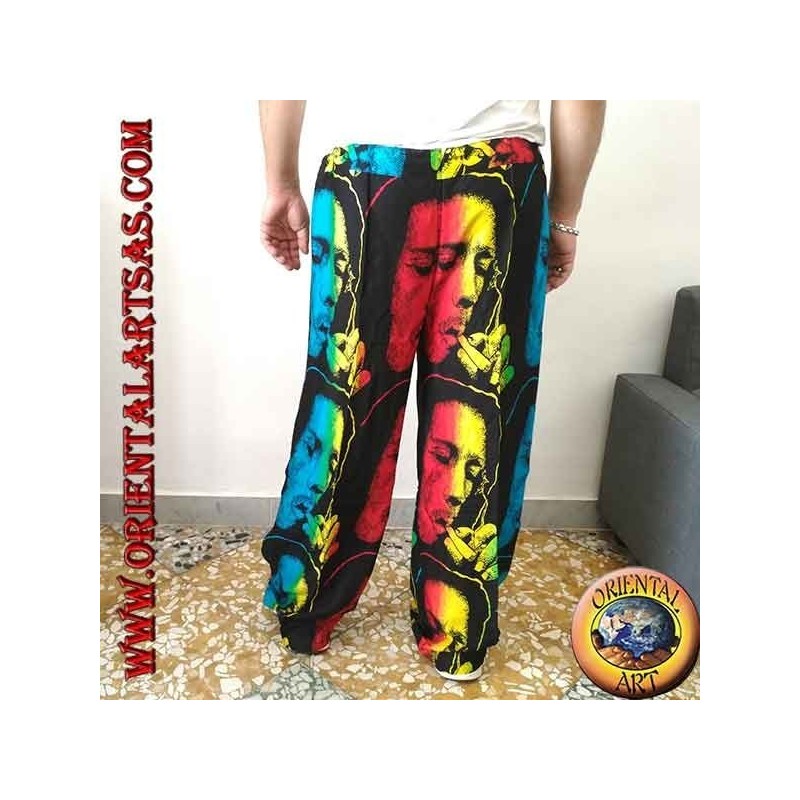 Pantalón largo con bolsillo "Bob Marley" mientras fuma multicolor en rayón