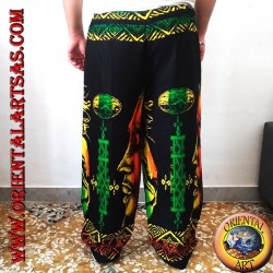 Pantalón largo con bolsillo "Bob Marley" y bong rayón multicolor