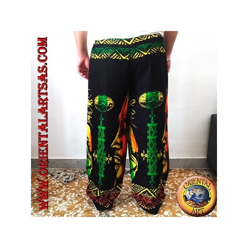 Long trousers with "Bob Marley" pocket and multicolor rayon bong