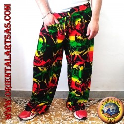 Pantalón largo con bolsillo "Bob Marley" y hoja de marihuana rayón multicolor