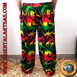 Pantalón largo con bolsillo "Bob Marley" y hoja de marihuana rayón multicolor