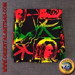 Long trousers with "Bob Marley" pocket and multicolor rayon marijuana leaf