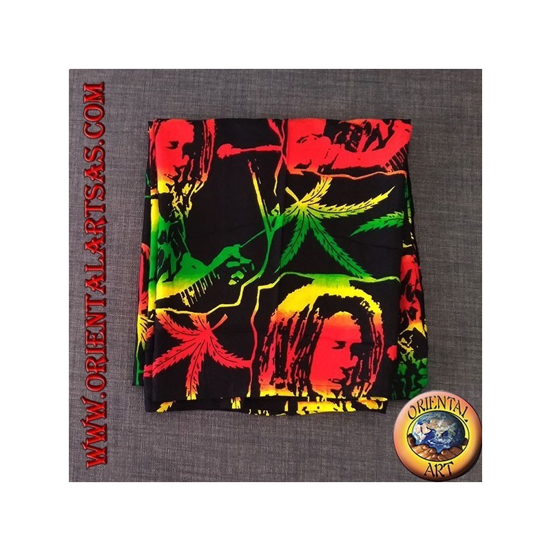 Long trousers with "Bob Marley" pocket and multicolor rayon marijuana leaf